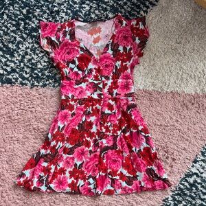 Zara Pink and Red Floral Mini Dress